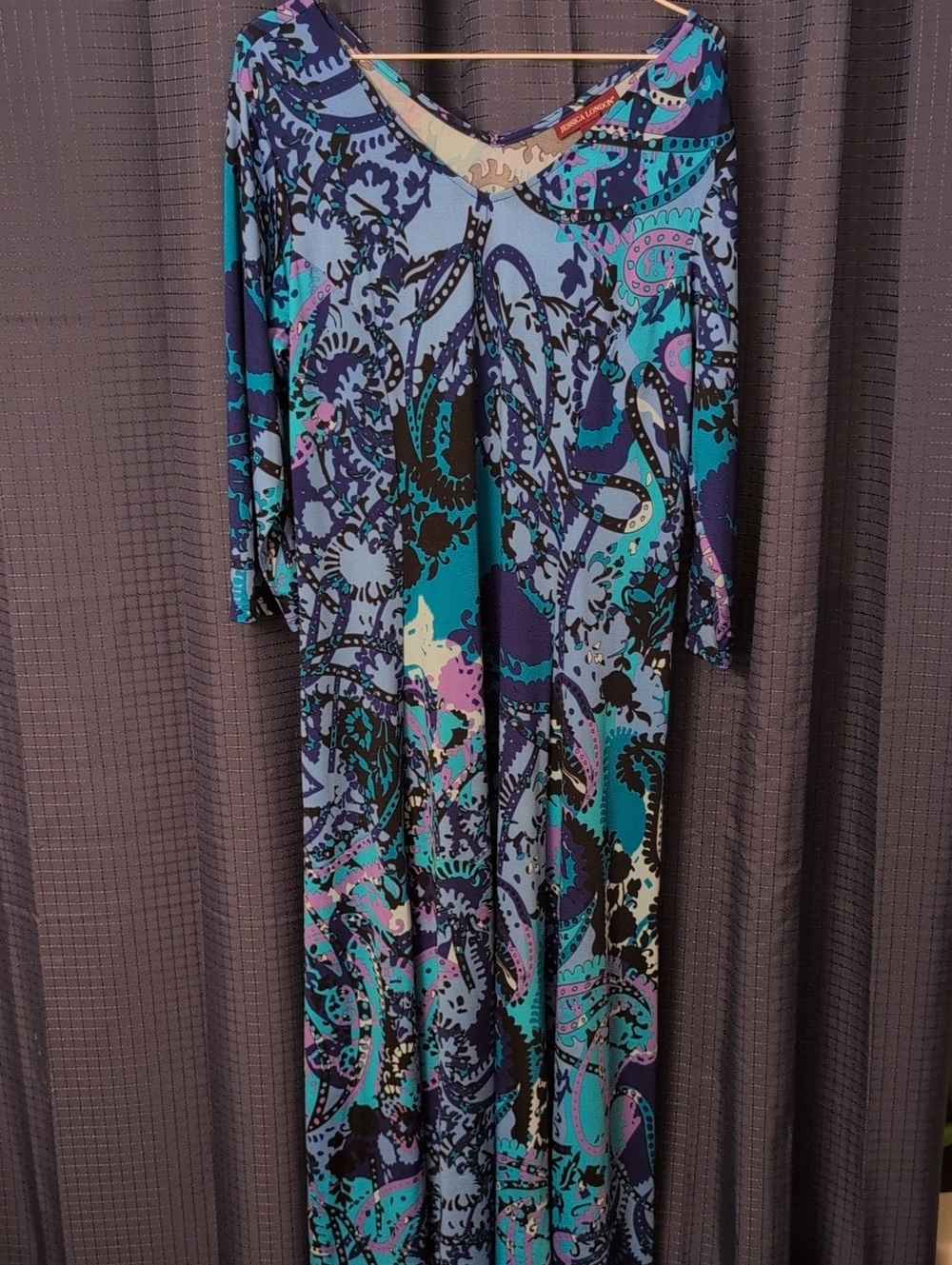 Jessica London Multicolor Paisley Print Dress — Teal, Purple & Black Accents